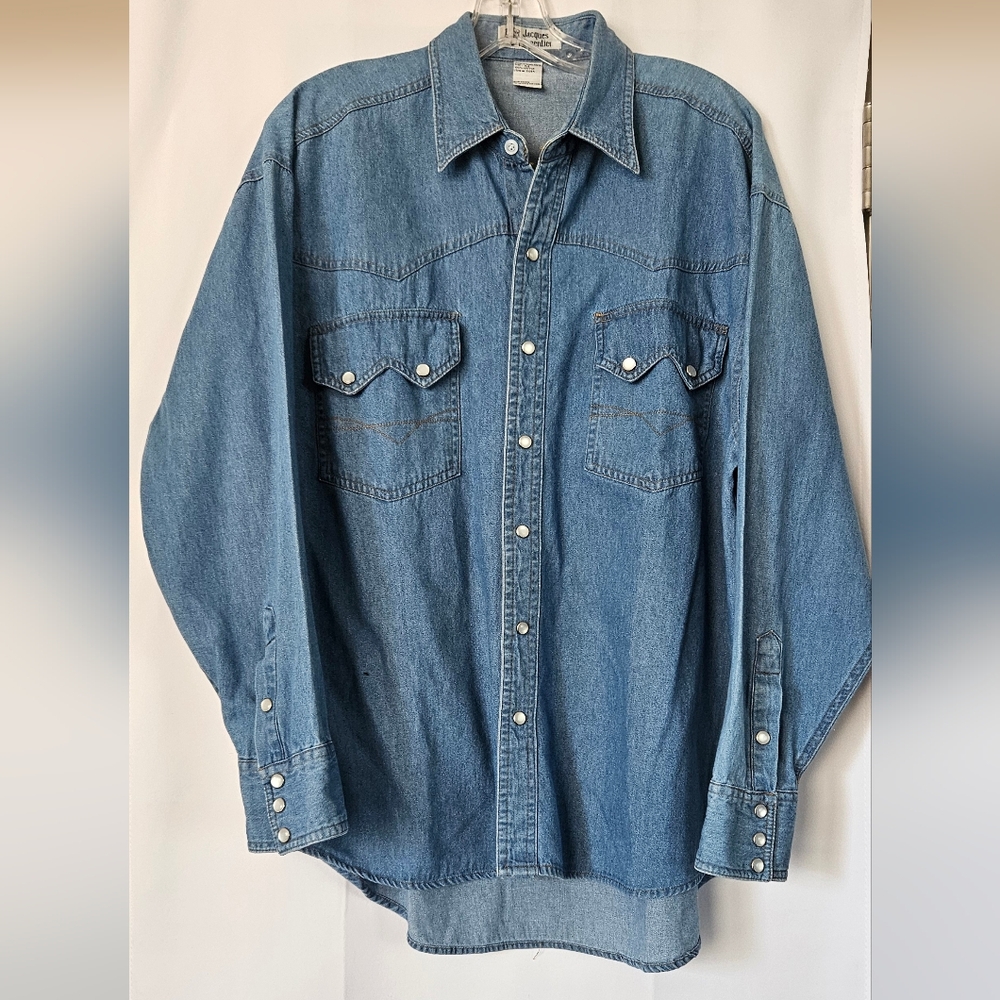 Jacques Carpentier Mens Denim Western Pearl Snap Long Sleeve Shirt‎ Size Medium